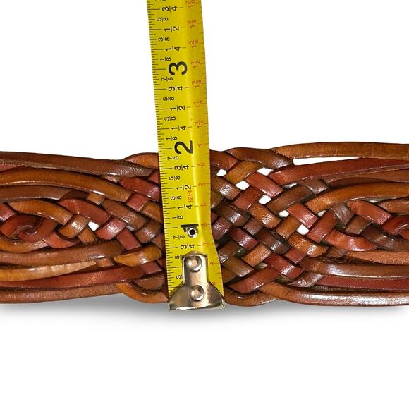 VTG 80s/90s Italian Leather Braided Belt Gold Tone Buckle S main image 8